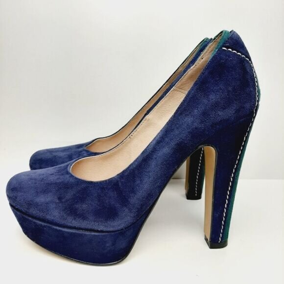 GINO VAELLO | Spain Platform Pumps Navy & Green Suede Leather Sz 6.5 | Eur 37 - Picture 5 of 14